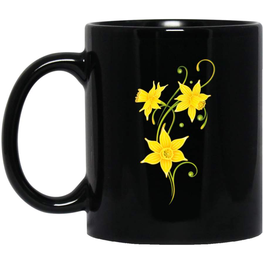 Daffodils Flower Floral Spring Design Easter 11oz 15oz Black Mug Happy Easter Day Funny Colors Eggs Bunny Ears Peeps Cute