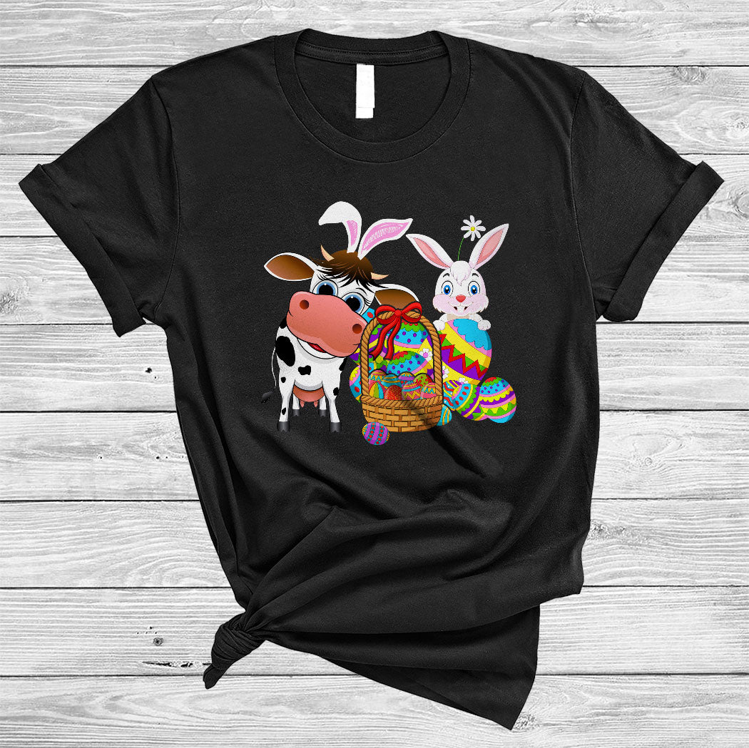 Bunny Cow With Easter Egg Basket Cute Happy Easter Day Bunny Farmer Lover Gifts T-Shirt