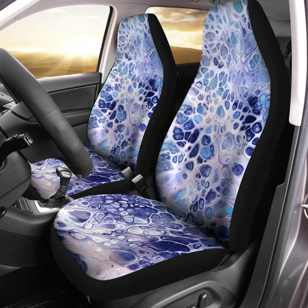 Melanin Automotive Seat Covers Marble Paint Blue Front Car Seat Covers