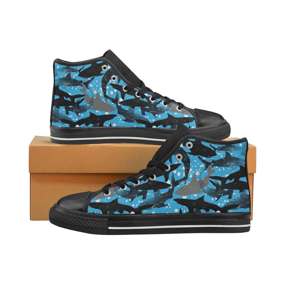 Shark Pattern Background Women’s High Top Shoes Black