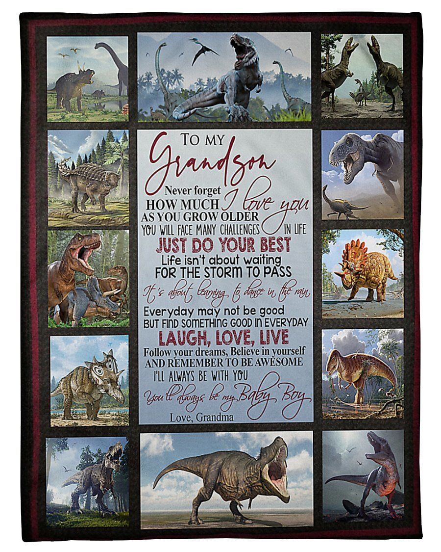 T-Rex To My Grandson Special Family Gift Fleece Blanket