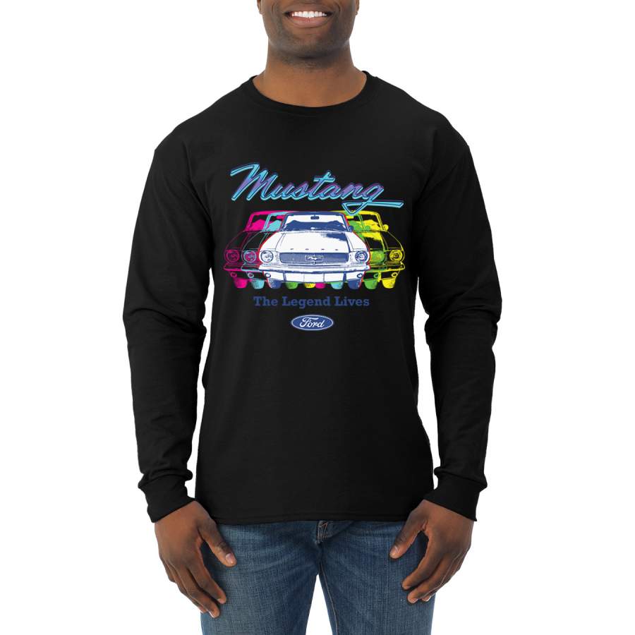 Ford Mustang Neon Vintage Muscle Car Legend Lives Cars and Trucks Mens Long Sleeve Shirt
