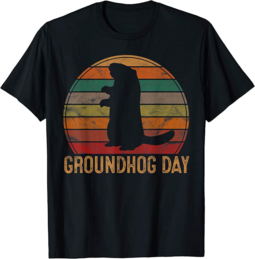 Vintage Groundhog Day Sunset Gift Fun Ground Hog Silhouette T-Shirt