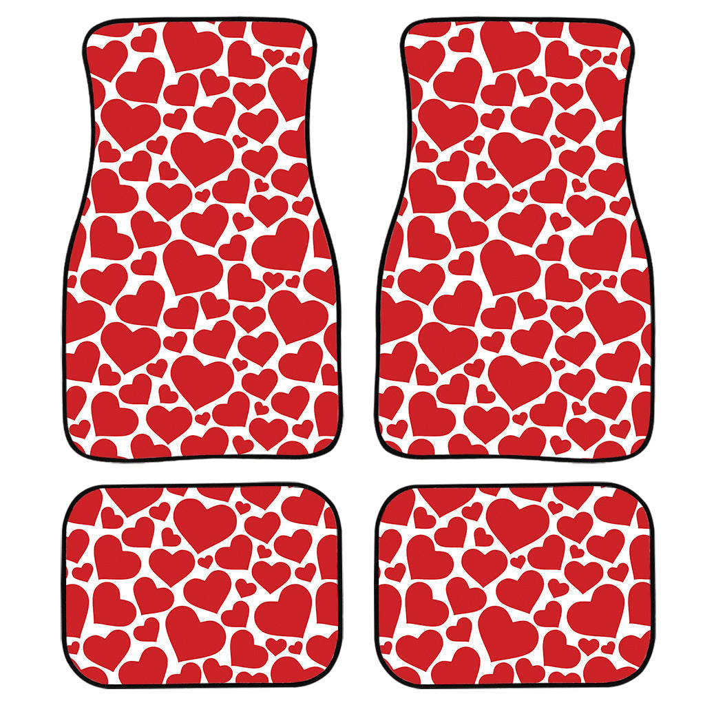 Red And White Heart Pattern Print Front And Back Car Floor Mats, Front Car Mat