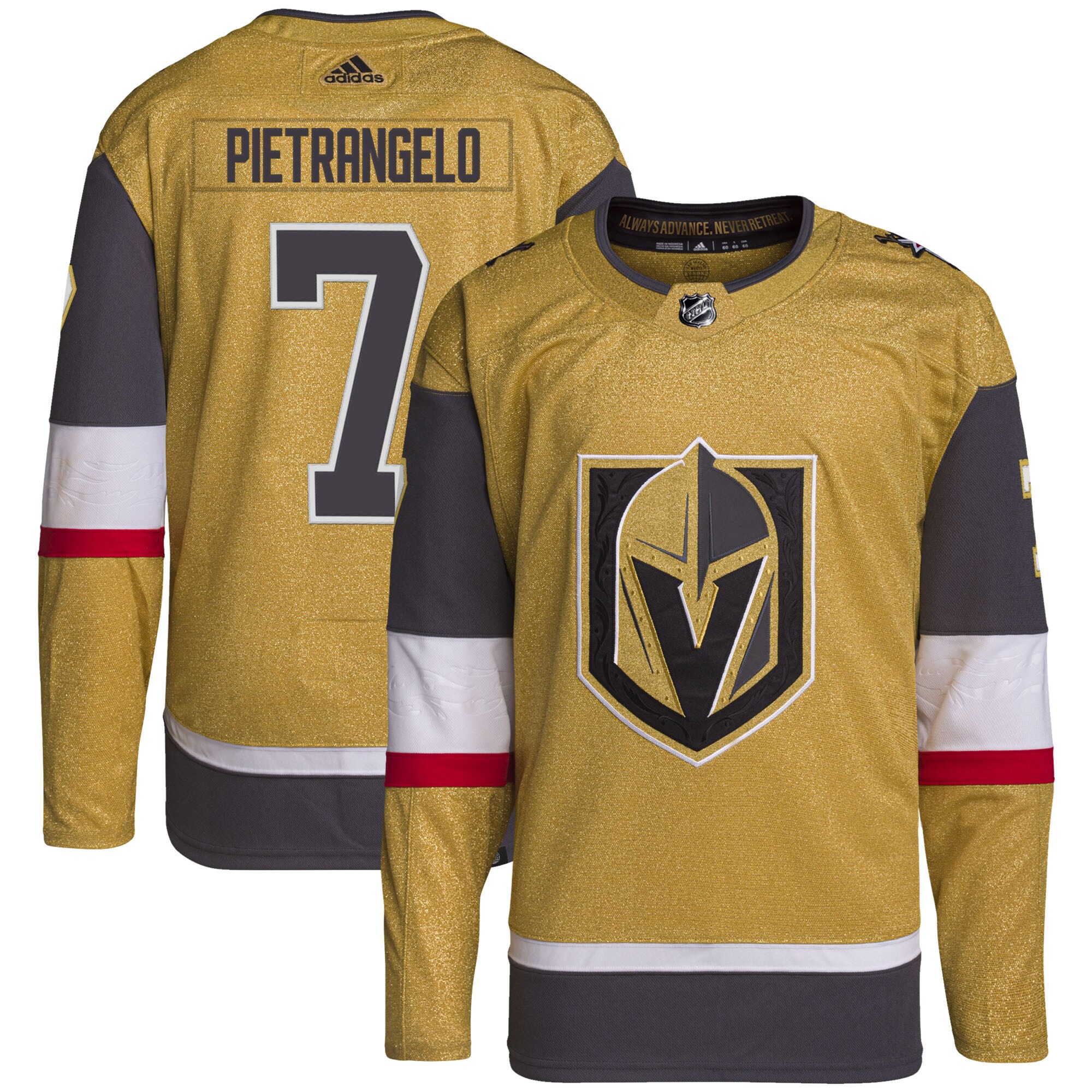 Men's Vegas Golden Knights Alex Pietrangelo adidas Gold Home Primegreen Authentic Pro Player Jersey