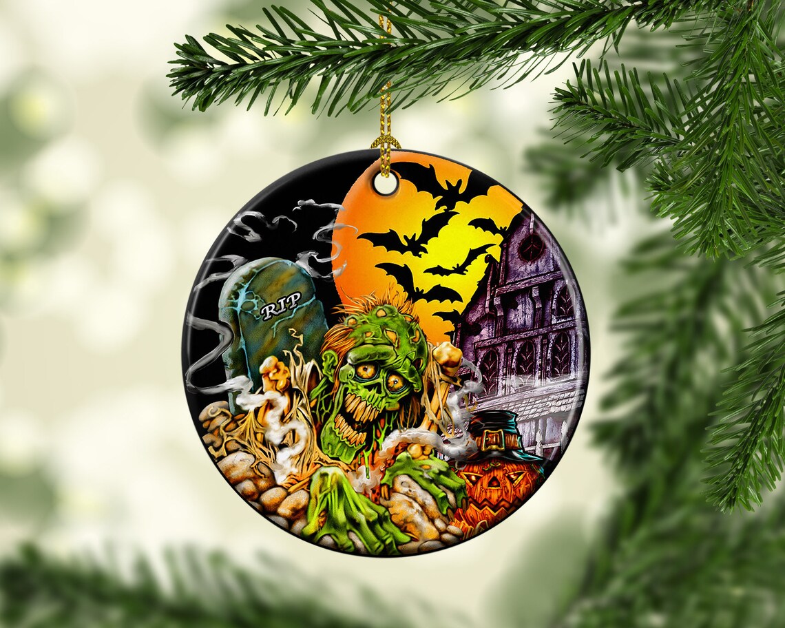 Porcelain Creepy Zombie Grave Happy Halloween Tree Ornament Decorations, Halloween Decorations, Halloween Decor