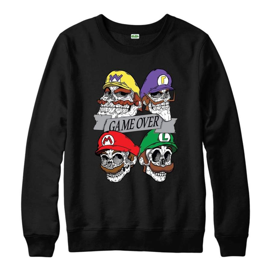 Super Mario Bros Jumper Skulls, Luigi, Wario And Waluigi Parody Hoodie Top