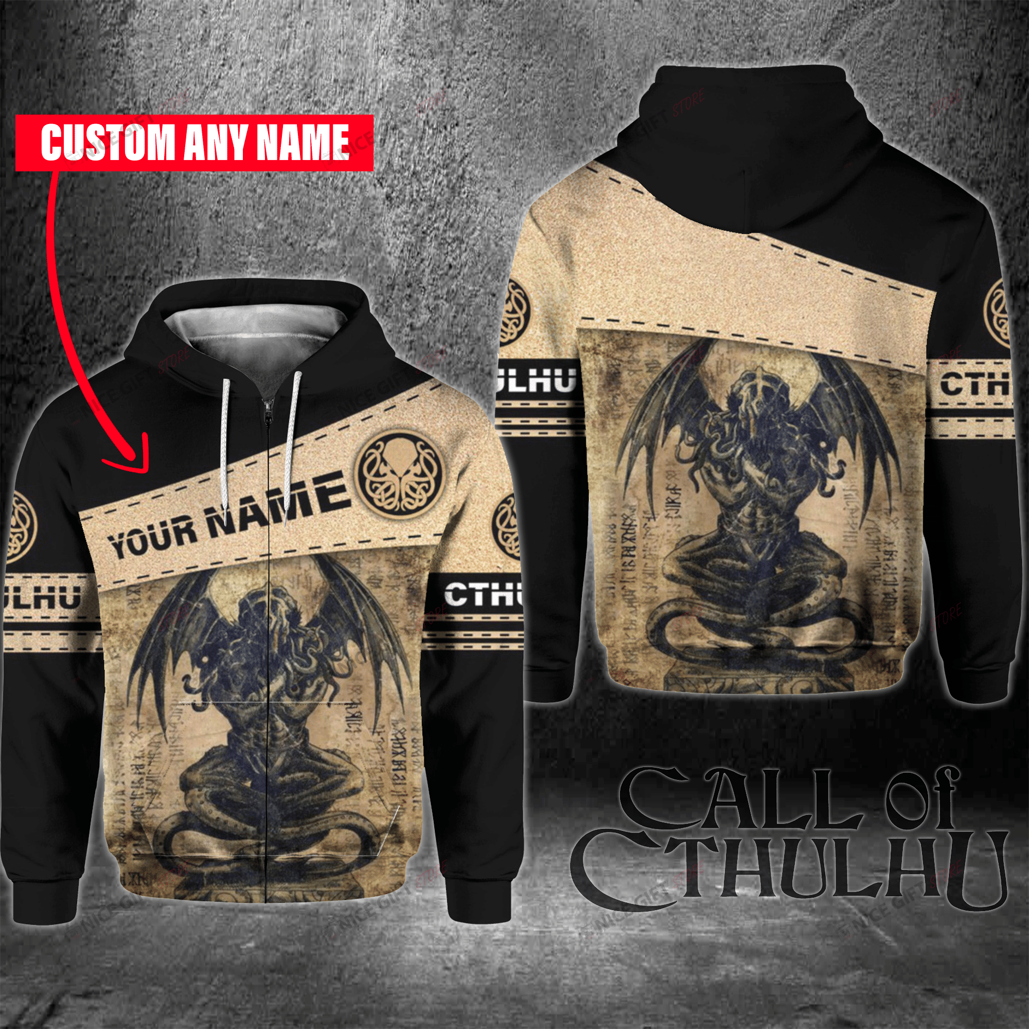 Cthulhu Custom Name Zip Hoodie 3D 3Zh-K7Z6