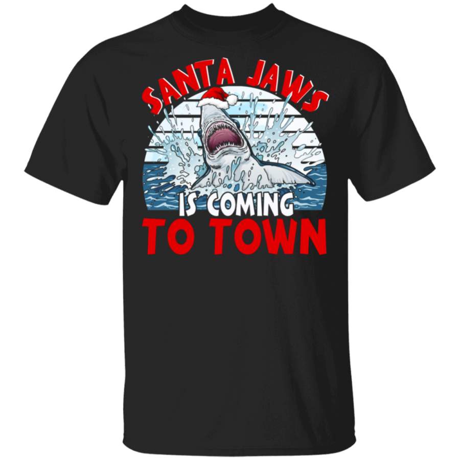 Christmas Shark Shirt Santa Jaws Christmas Shark Coming To Town Funny Christmas Santa Shark Lover Gifts T-Shirt