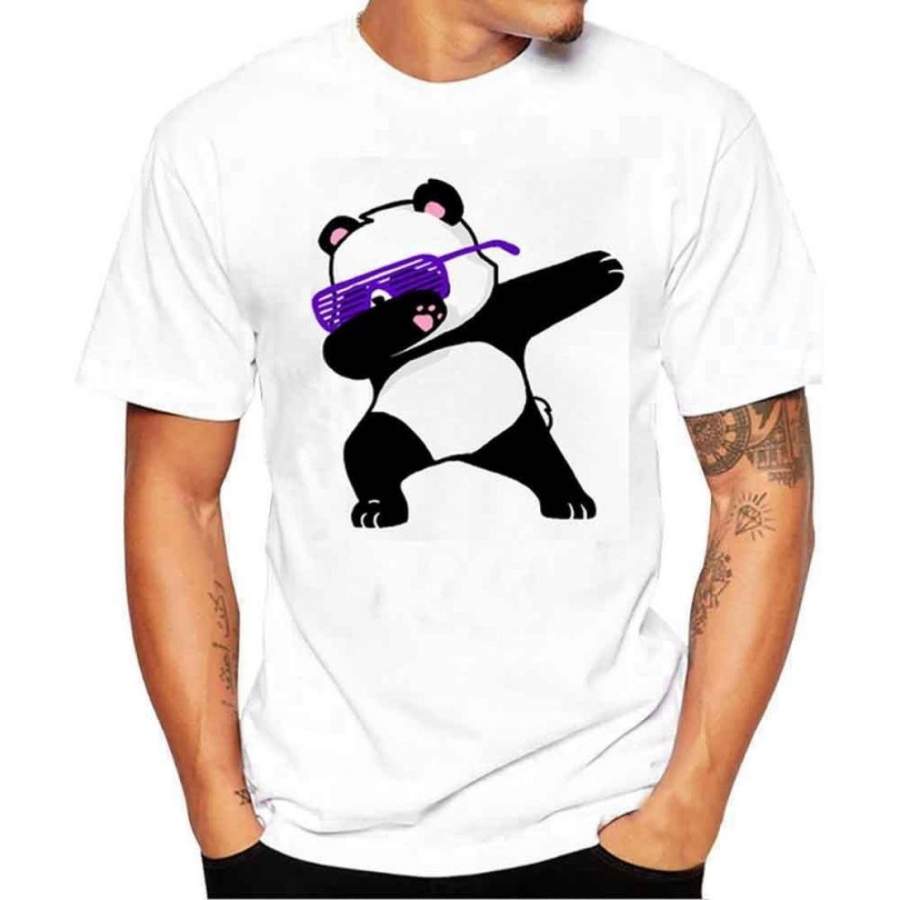 Casual Fashion Cute Panda Printed Tees Short Sleeve Summer Mens T Shirt Blouse