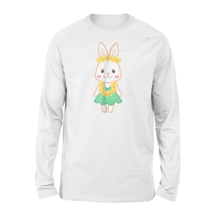 Cute Kawaii Hula Girl Bunny Rabbit In Hawaii Long Sleeve T-Shirt