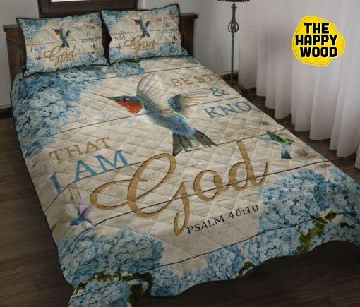 Hummingbird Flower Be Still And Know That I Am God Quilt Bed Set And Pillow Covers