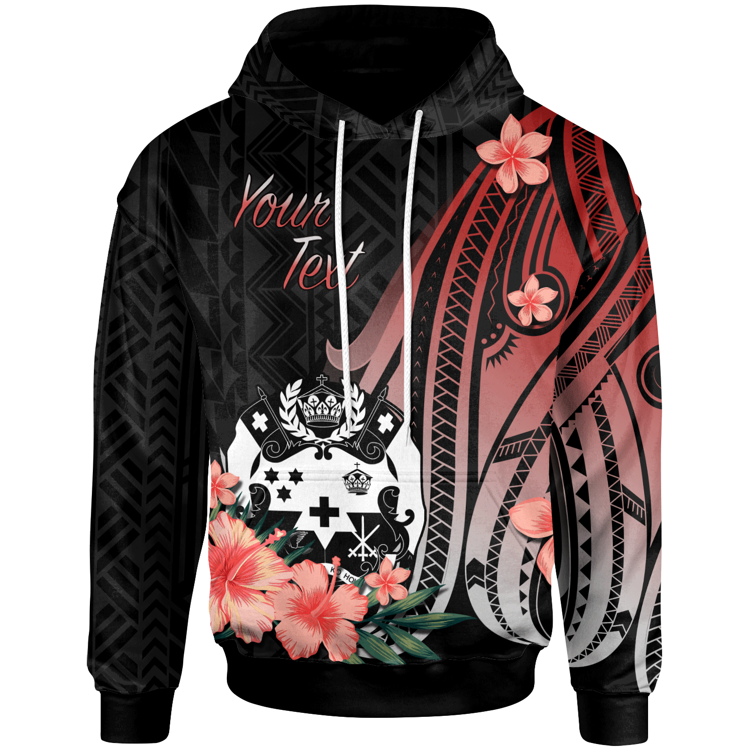 Tonga Personalised Custom Hoodie –  Red Polynesian Hibiscus Pattern Style – BN27