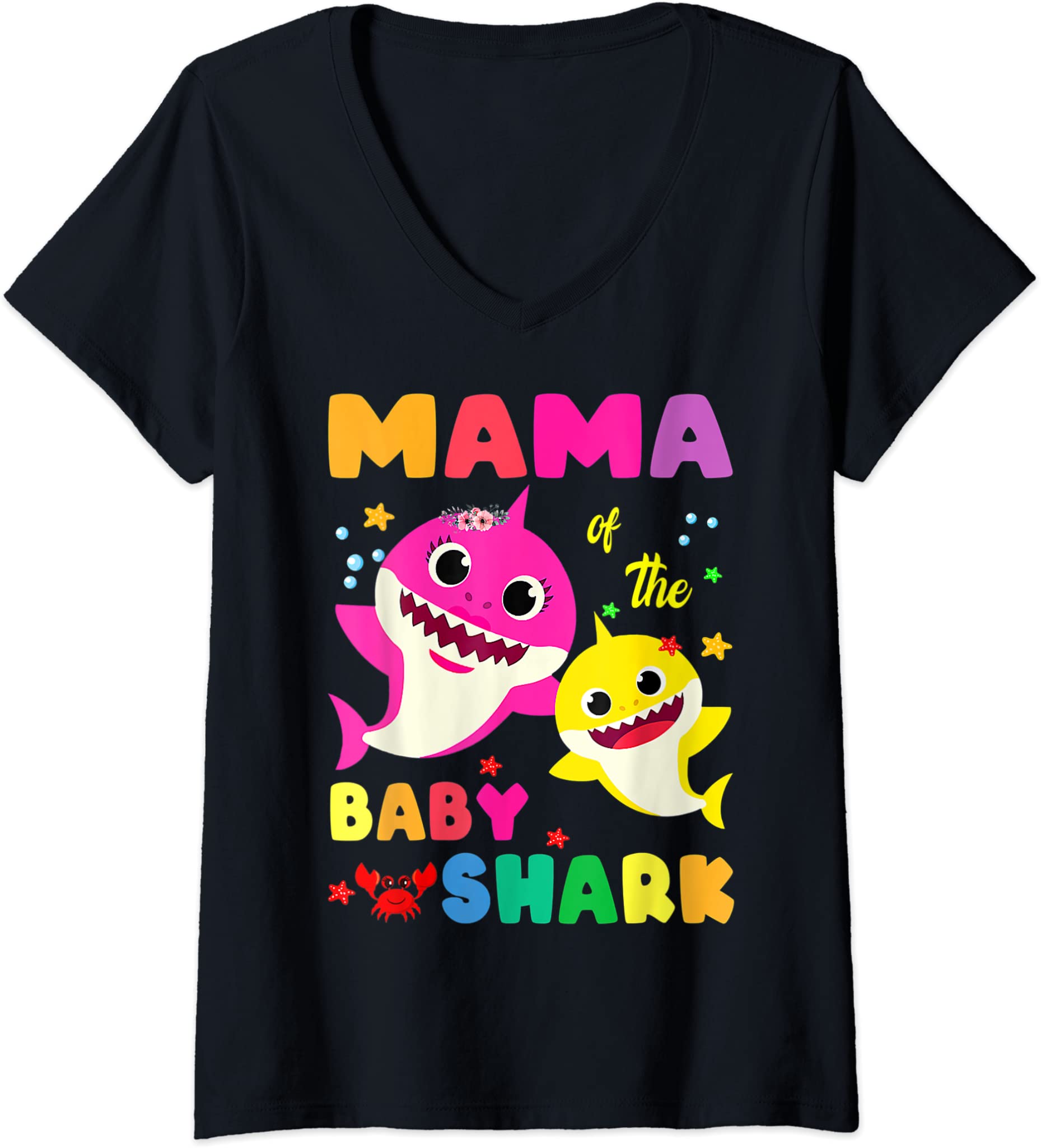 Womens Mama Of The Baby Shark Birthday Mama Shark V-Neck