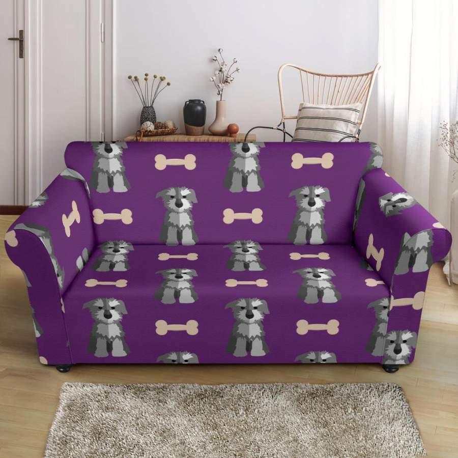 Dog Puppy Schnauzer Print Pattern Loveseat Cover