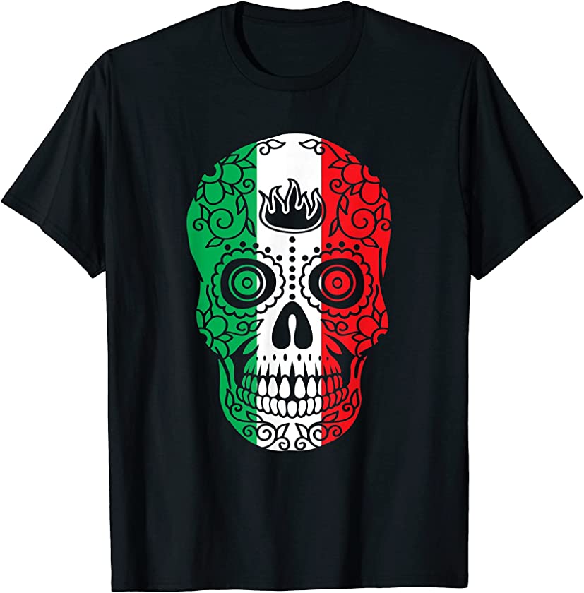 Sugar Skull Mexican Flag Day Of Dead Cinco De Mayo T-Shirt