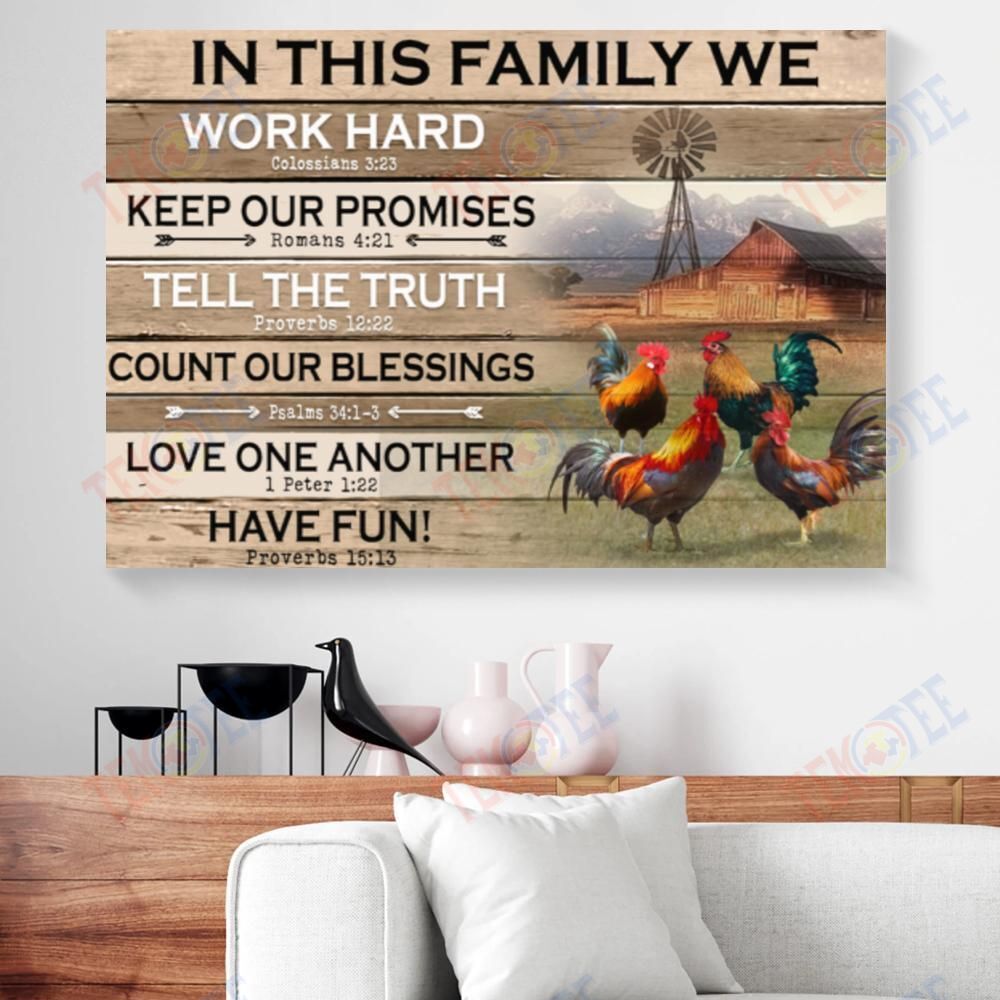 Canvas Prints In This Family We Work Hard Rooster Farm Horizontal Canvas Wall Art Elegant Living Room Bedroom Bathroom Home Decoration