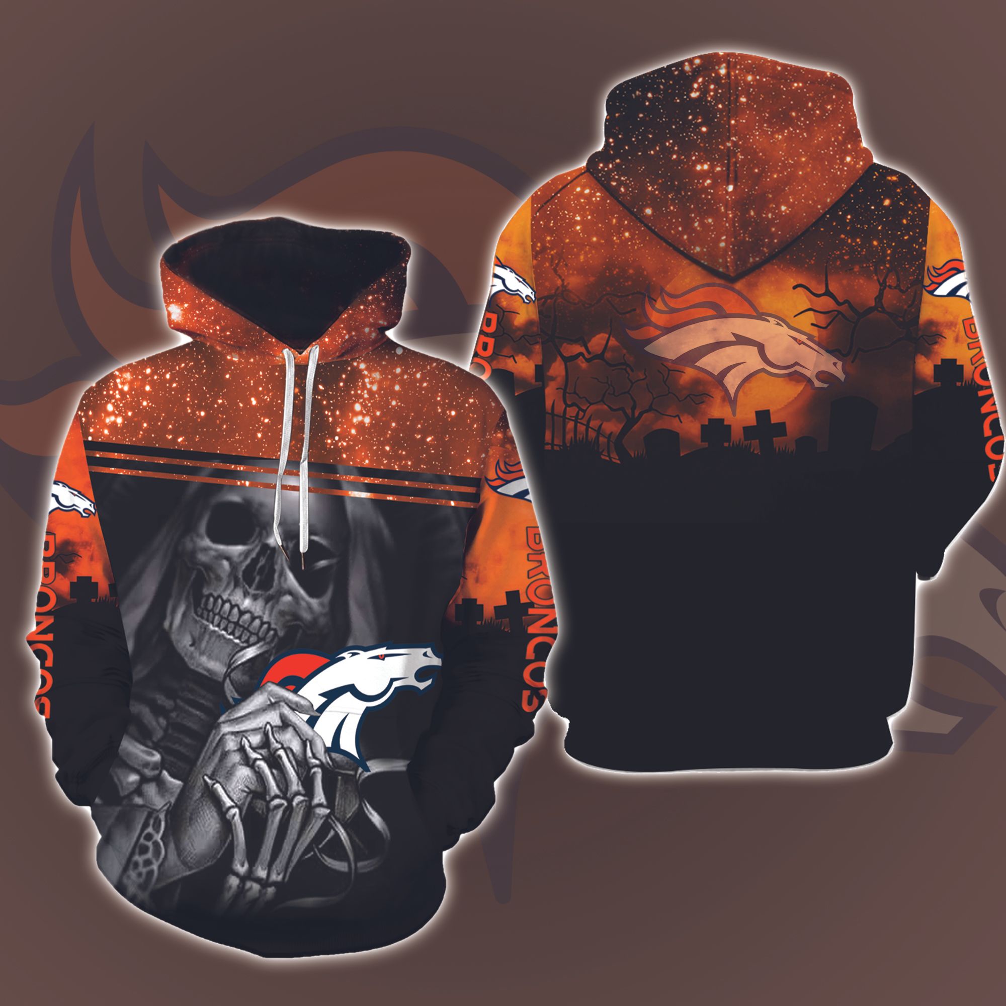 Denver Broncos Skull Halloween 3D Printed Hoodie