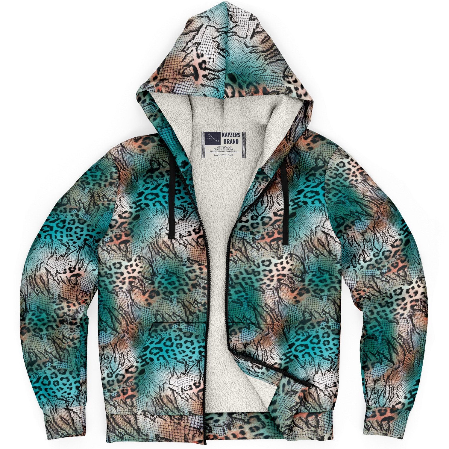 Colorful Leopard Animal Print Zip Up Fleece Hoodie