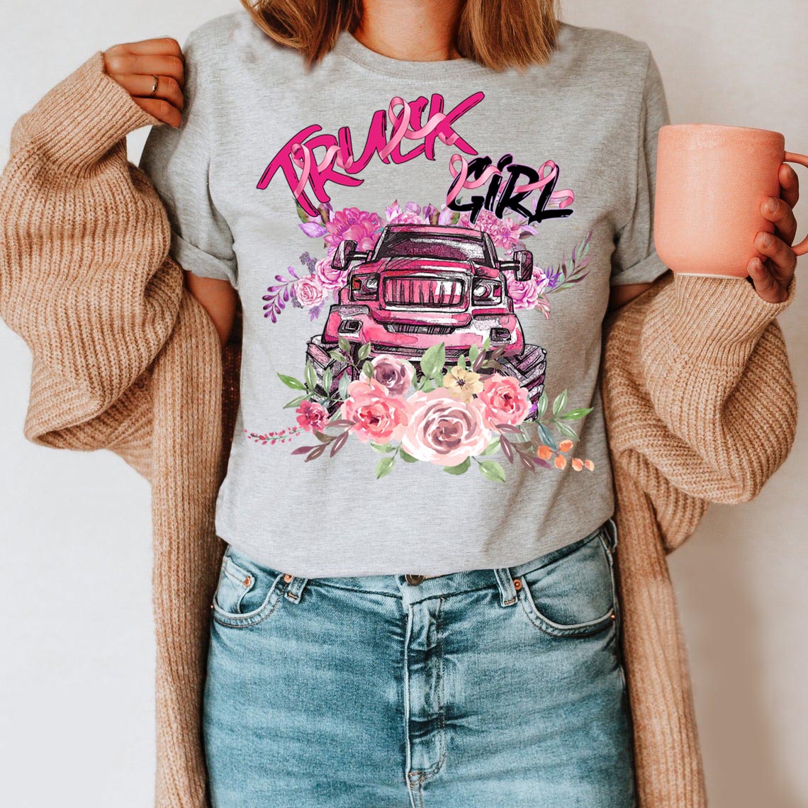 Truck Girl Shirt – Breast Cancer Awareness T-Shirt Gifts For Mom Daughter Friends Hoodies Sweater Pink
