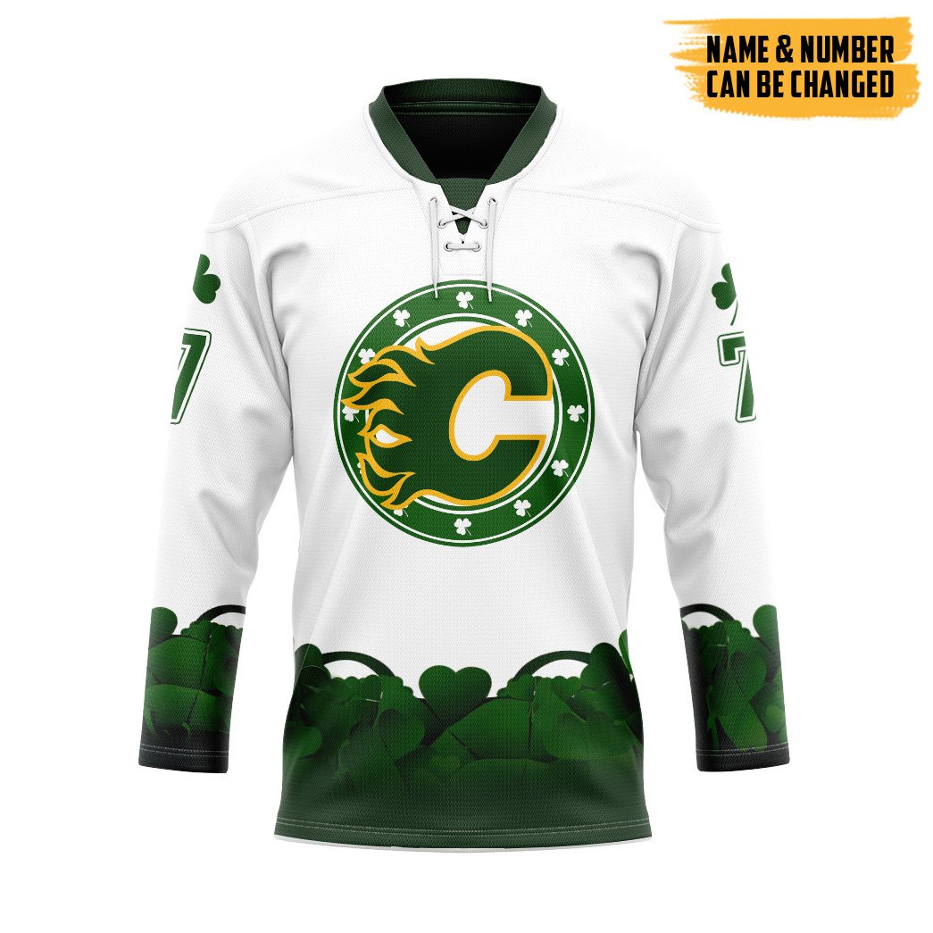 Gearhumans 3D Calgary Flames 2022 St Patrick Day Custom Name Custom Number Hockey Jersey