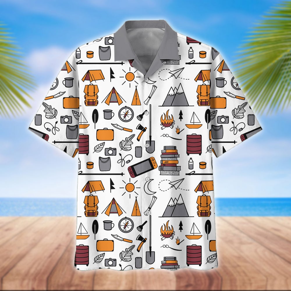 Camping Hawaii Shirt Unisex Print Aloha Short Sleeve Casual Ha80195