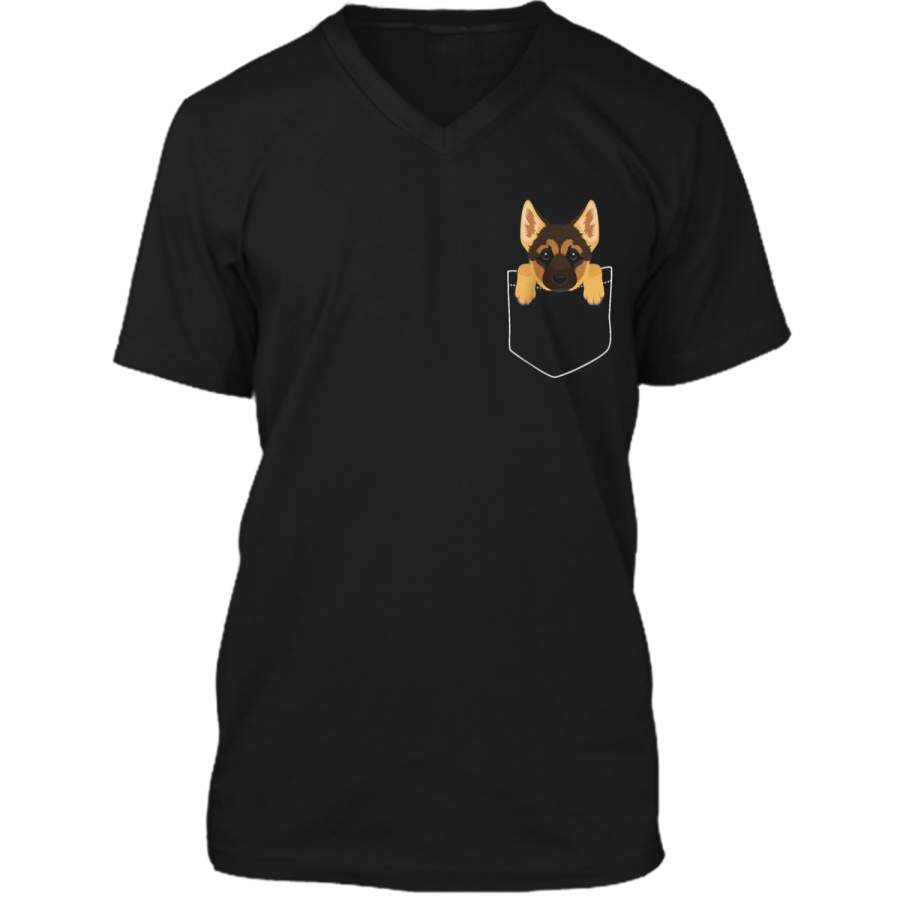 Pocket German Shepherd Puppy! Cute Dog Lover  Mens Printed V-Neck T