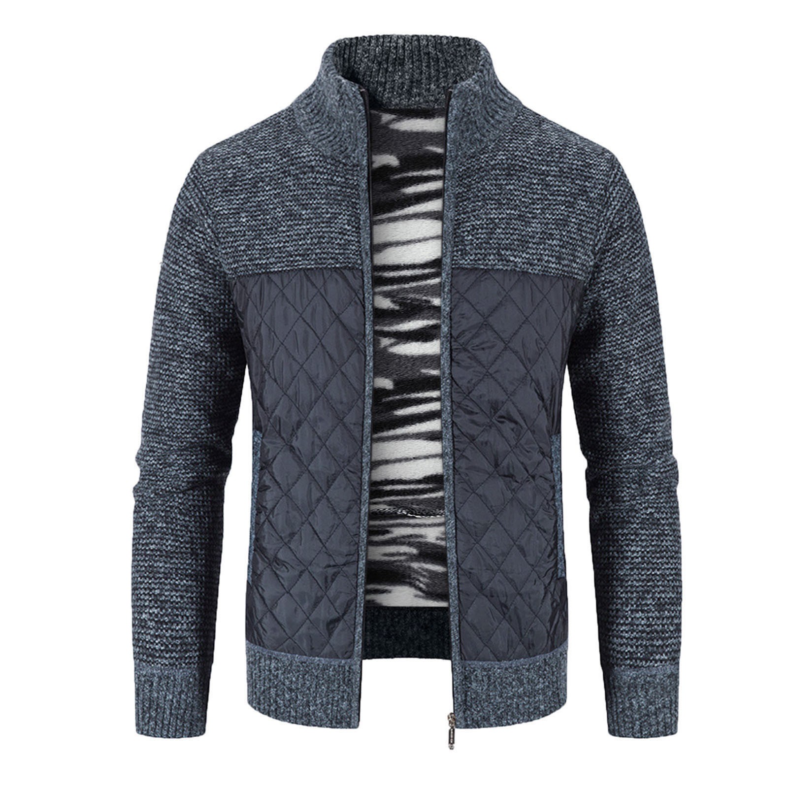 Winter Padded Warm Jackets Men Casual Stand Collar Knitted Splice Sweater Coat Cardigan Fashion Male Clothing Outwear Chaqueta alx