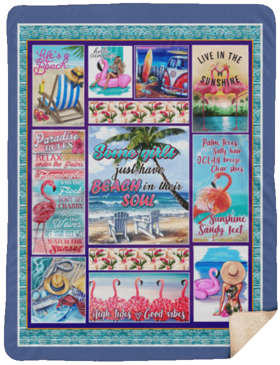 Some Girls Just Have Beach In Their Soul Flamingo Beach Day Fleece Blanket