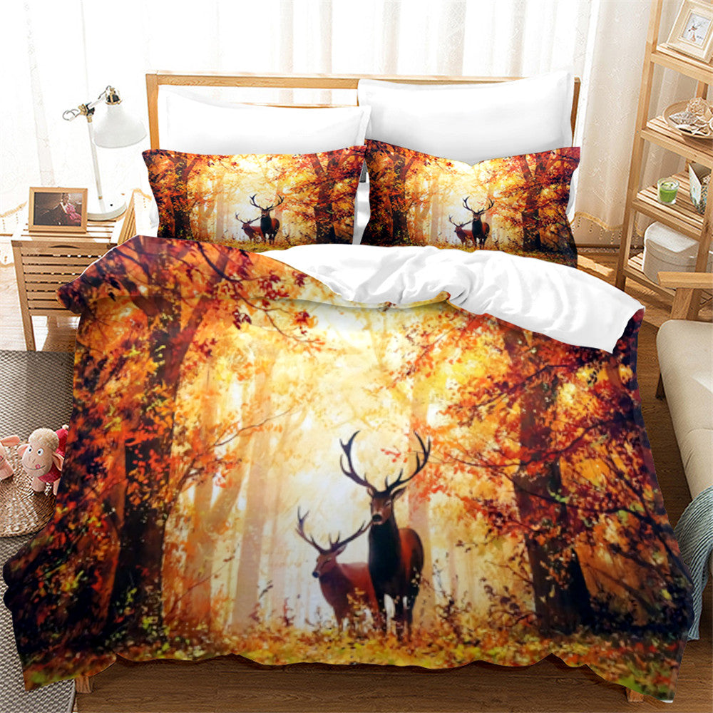 3D Autumn Forest Animal Elk Quilt Cover Set Bedding Set Duvet Cover Pillowcases 91