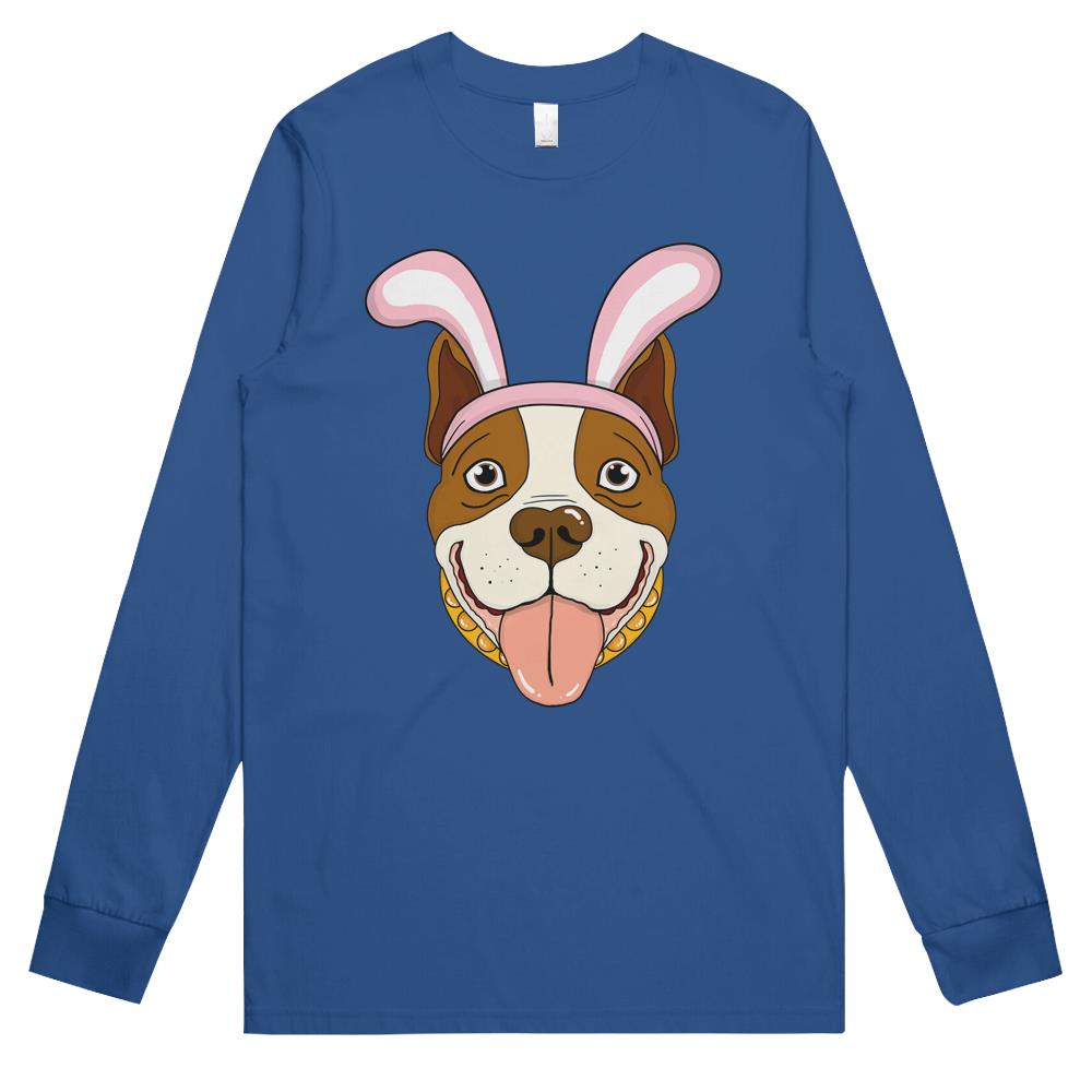 Cute Easter Pitbull Dog Bunny Ears Rabbit Long Sleeve T Shirts