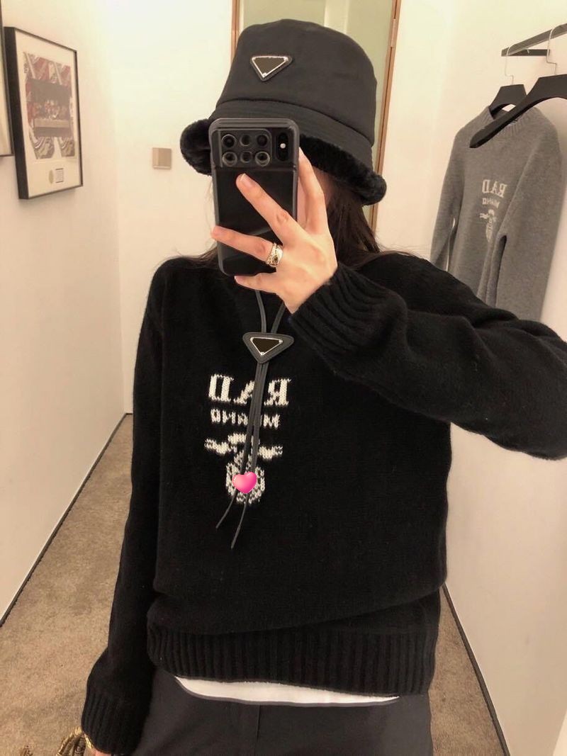 TOP 2022 Fall/winter Letter Jacquard Loose Round Neck Casual Short Wool Sweater Women Pullover Aesthetic Sweater O-Neck Sweater alx