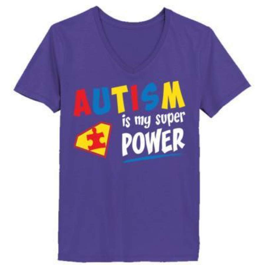 AGR Autism Is My Power – Ladies’ V-Neck T-Shirt