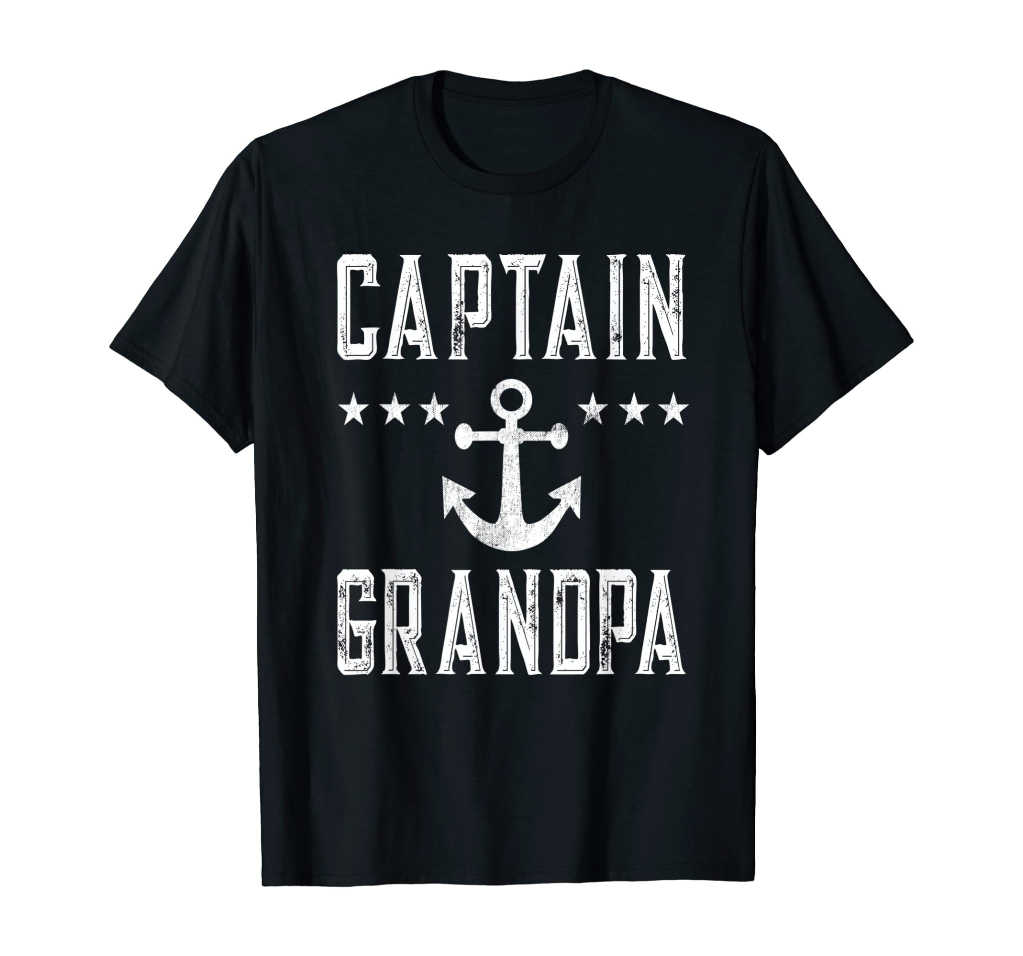 Mens Personalized Captain Grandpa Boating Gift Retro Boat Anchor T-Shirt