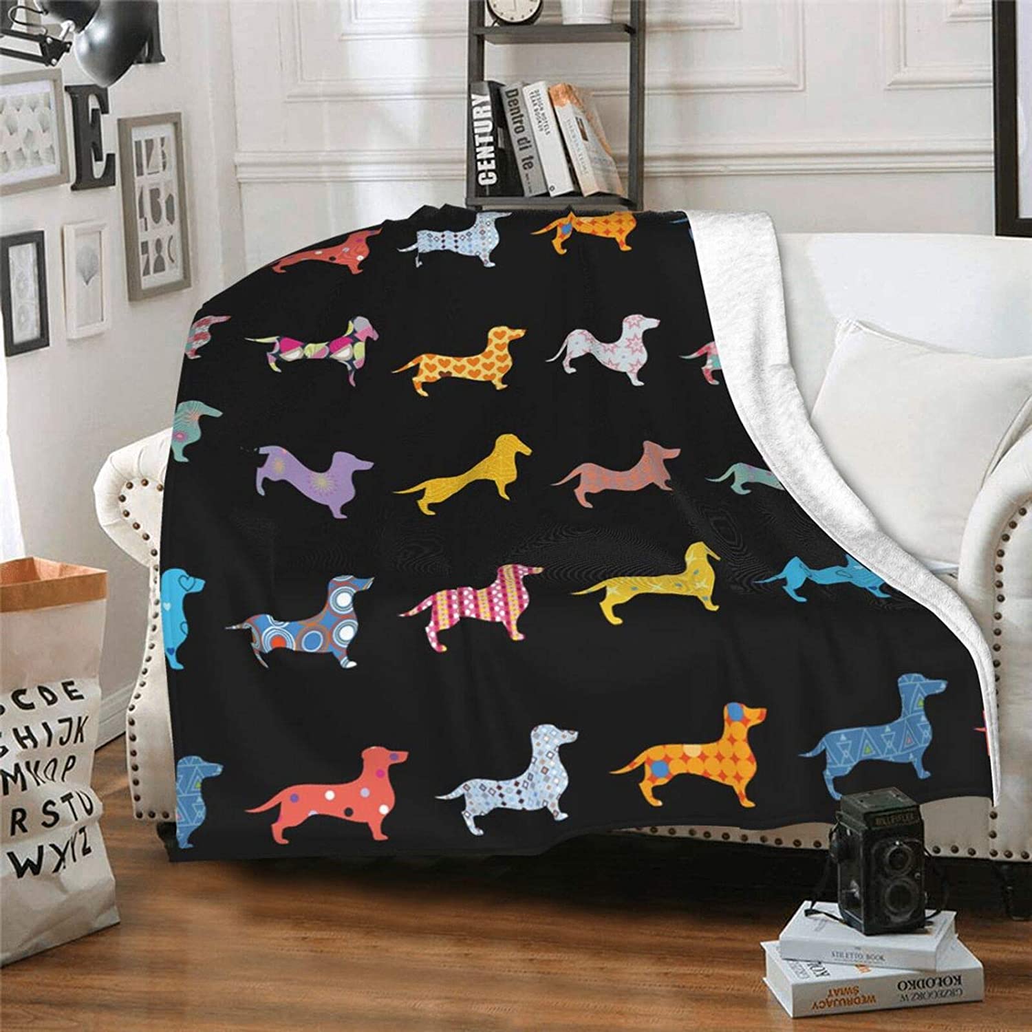 Women’s Dog Dachshund Throw Blankets Plush Blanket Soft Sherpa Fleece Blanket Adults for Crib Couch Chair Living Room Travel alx