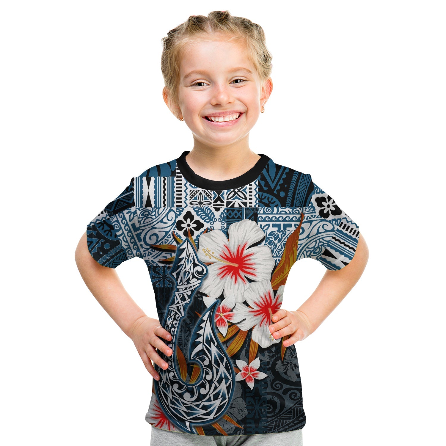 Hawaiian Fish Hook T Shirt Kid Blue Style Ha56247