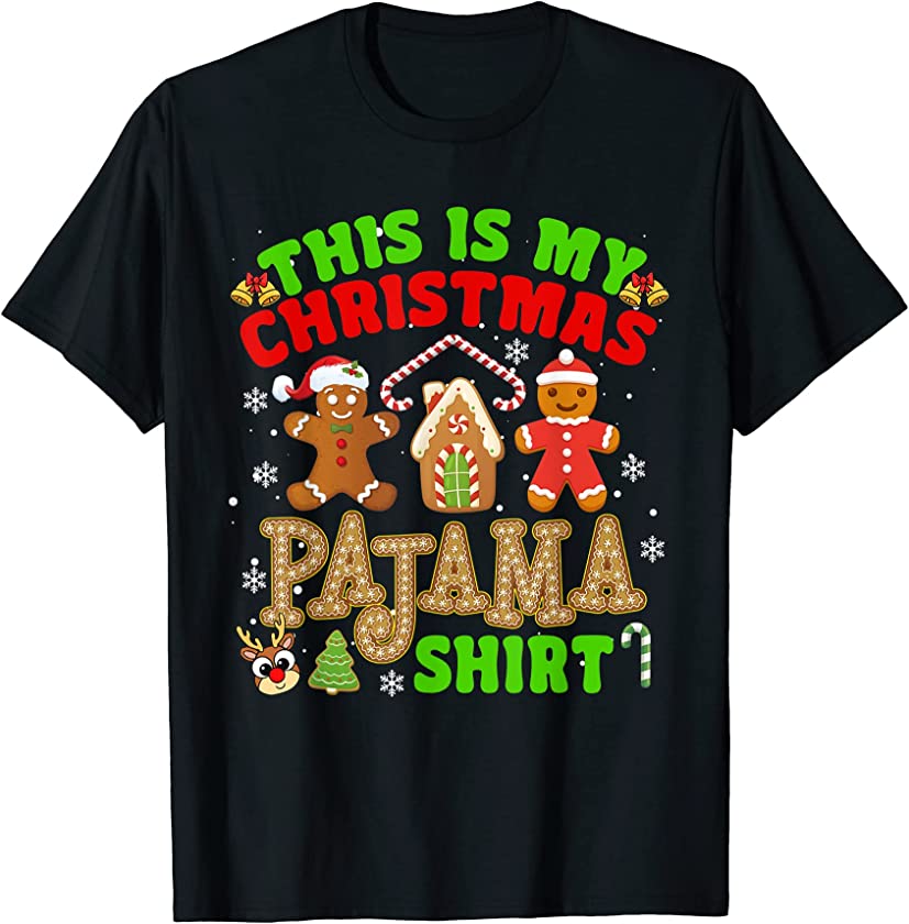 My Christmas Pajama Gingerbread Candy Cane For Couples Kids T-Shirt