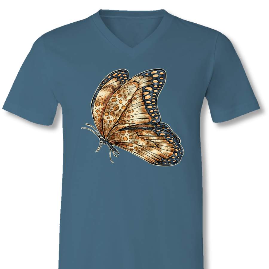 Sassy Frass Leopard Butterfly V-Neck Canvas T-Shirt