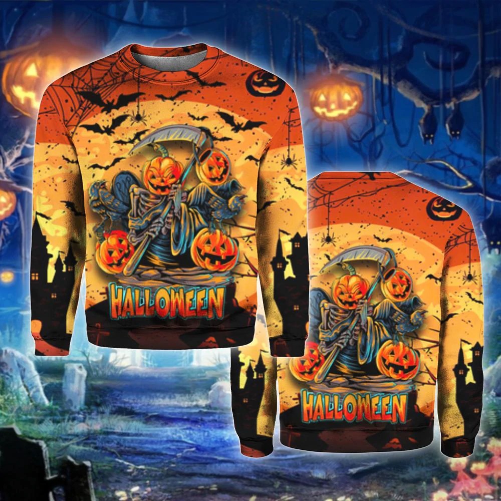 Halloween Pumpkin Crewneck Sweatshirt All Over Print Sweatshirt For Women Sweatshirt For Men Sws1046