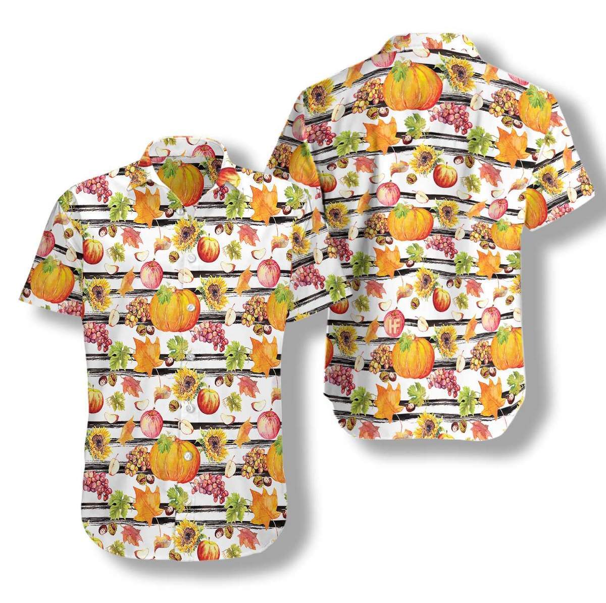 Watercolor Thanksgiving Vegetables With Black Stripes Hawaiian Shirt | Unisex | Adult | Hw6964