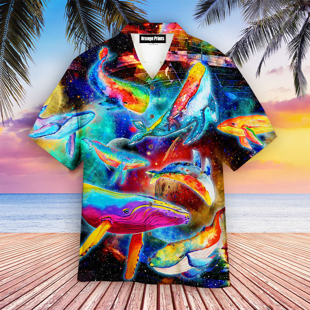 Colorful Whales Dancing In The Galaxy Neon Hawaii Shirt For Men And Women Ha103803