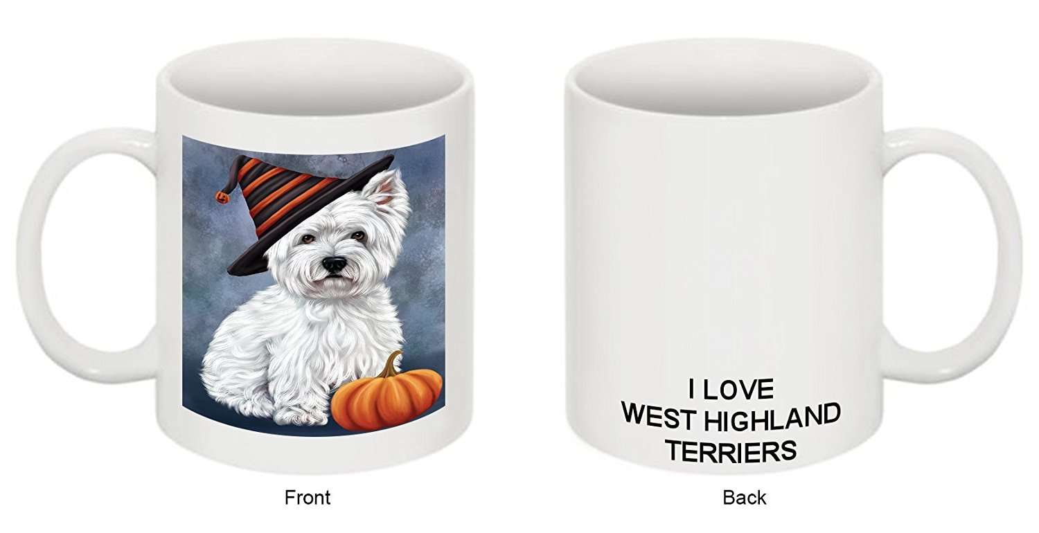 Christmas Happy Holidays West Highland White Terrier Puppy Wearing Witch Hat Mug Cmg0685