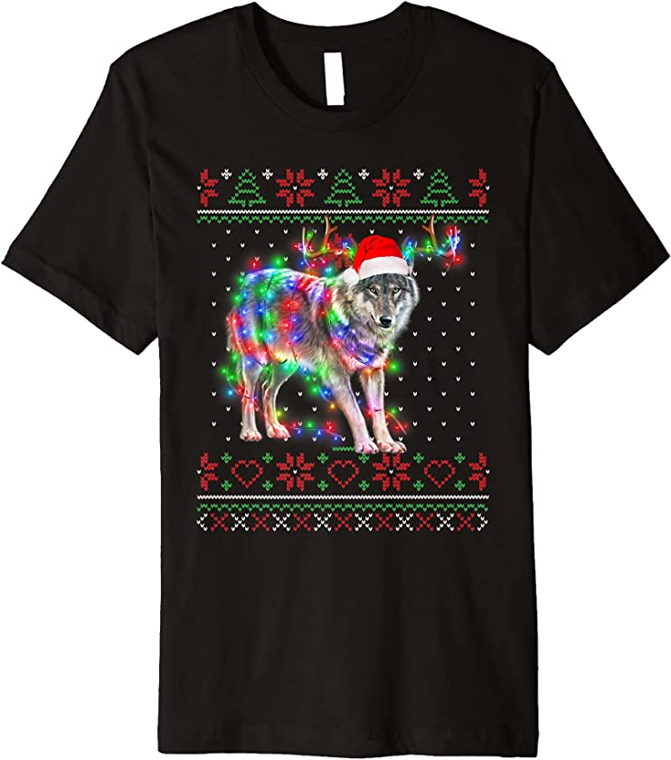 Wolf Animal Ugly Sweater Christmas Puppy Animal Lover Premium T-Shirt