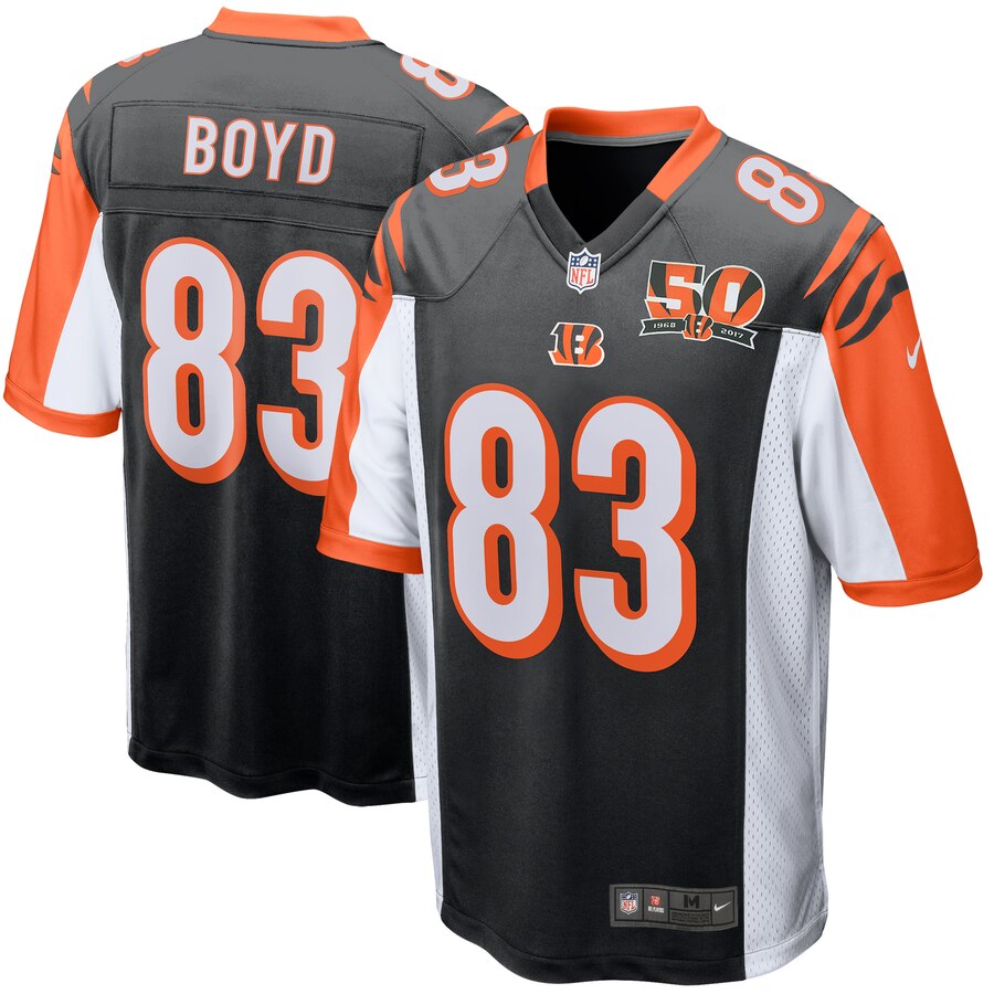 Tyler Boyd Cincinnati Bengals Nike 50th Anniversary Patch Game Jersey – Black