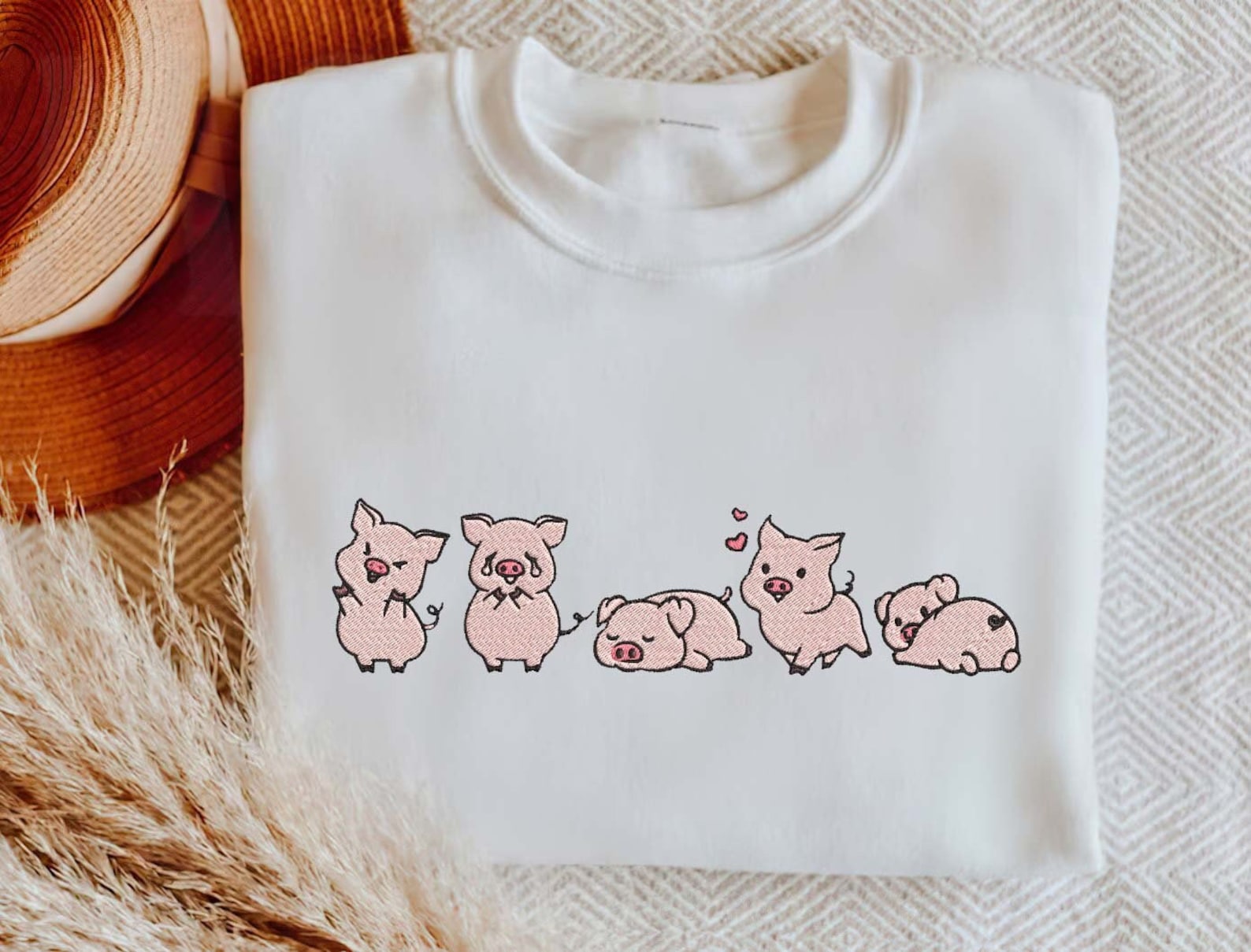 Cute Pigs Embroidered Halloween Sweatshirt 2D Crewneck Sweatshirt All Over Print Sweatshirt For Women Sweatshirt For Men Sws2979