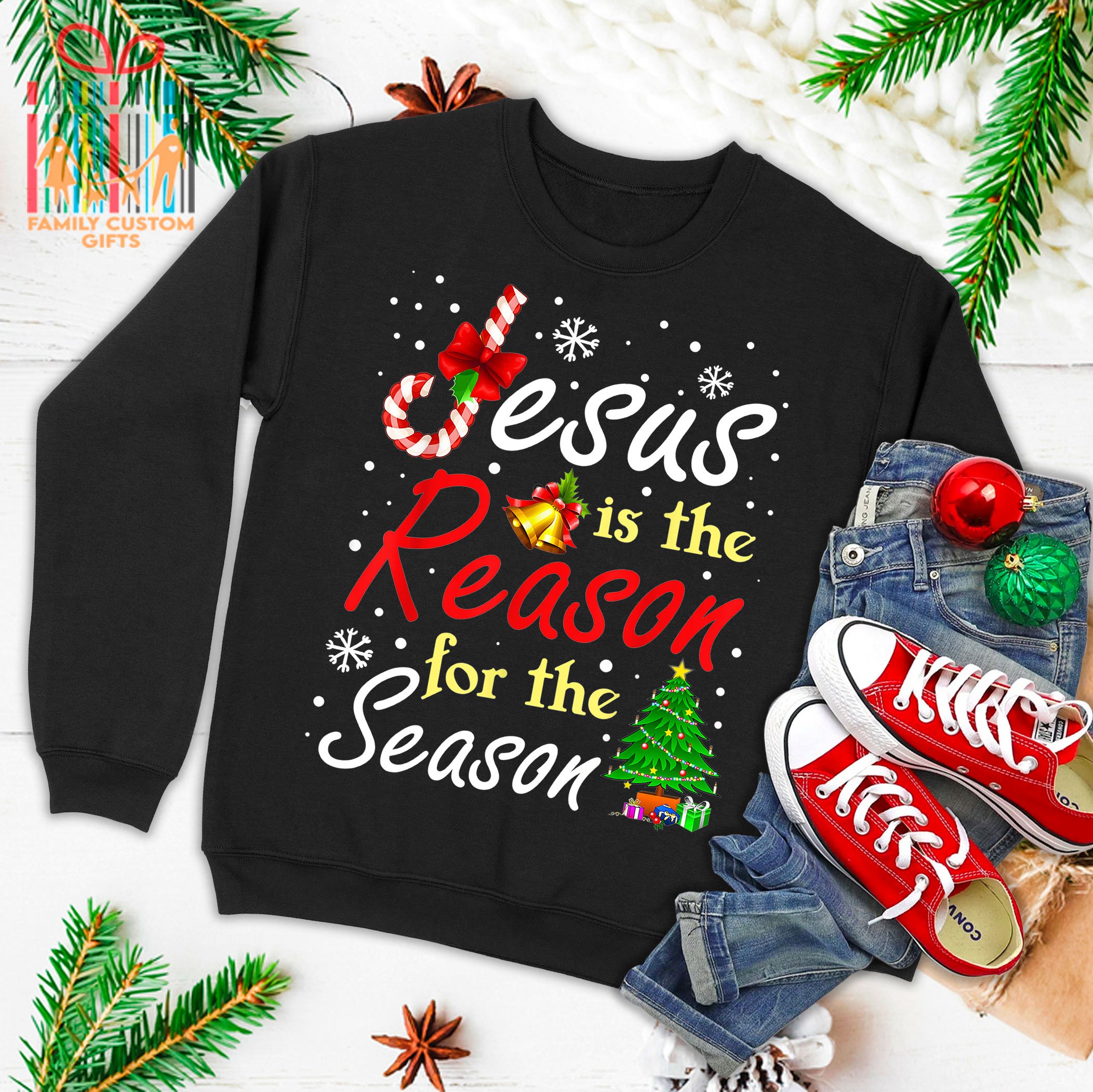 Christian Jesus The Reason Christmas Stocking Stuffer Gifts Ugly Christmas Sweater T-Shirt