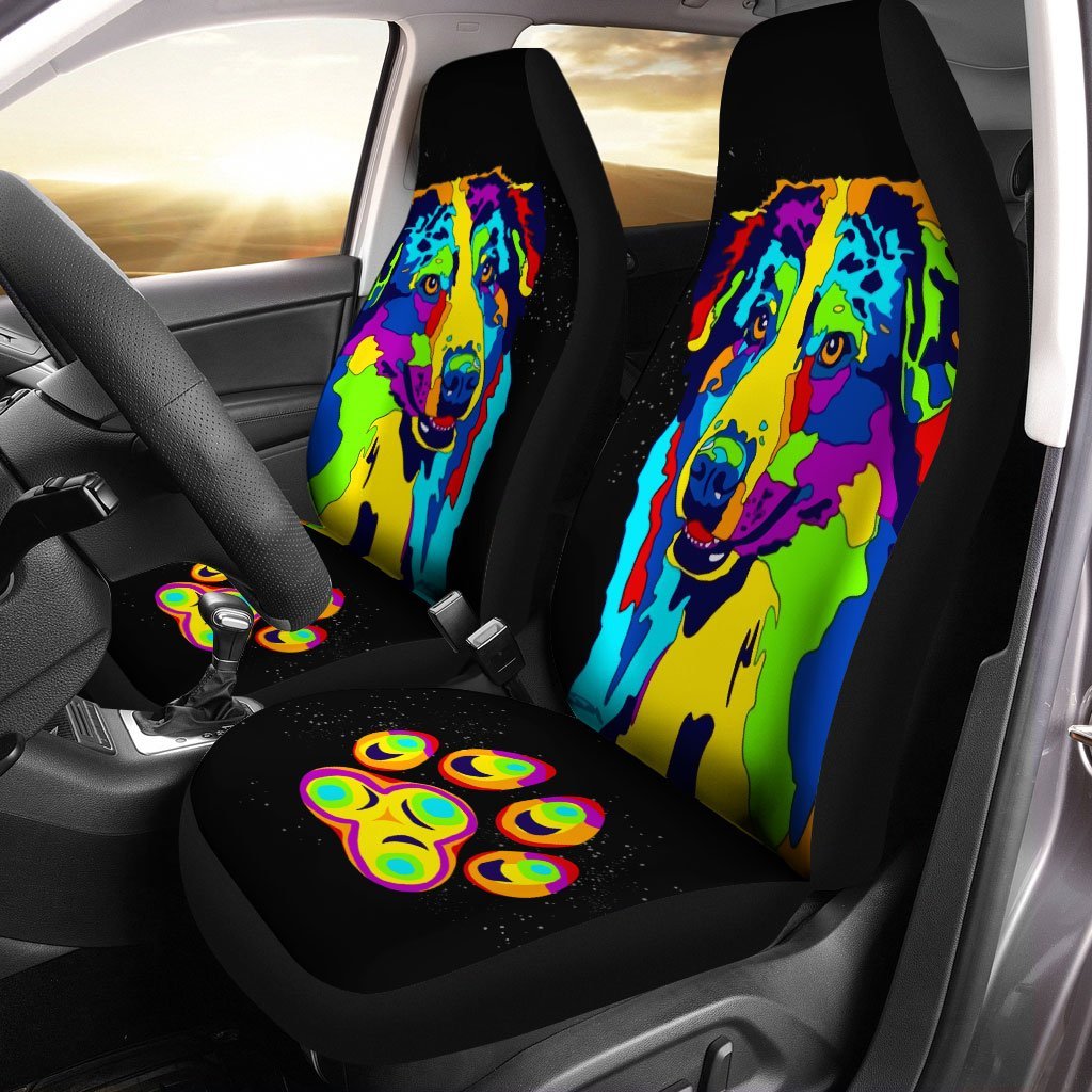 Australian Shepherd Abstract Custom Car Seat Covers Set Of 2