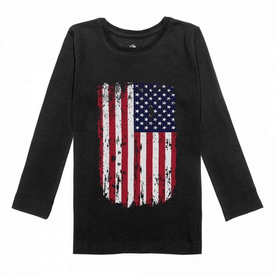 USA Vintage Flag 4th of July Patriotic Toddler Girls Fitted Long Sleeve T-Shirt