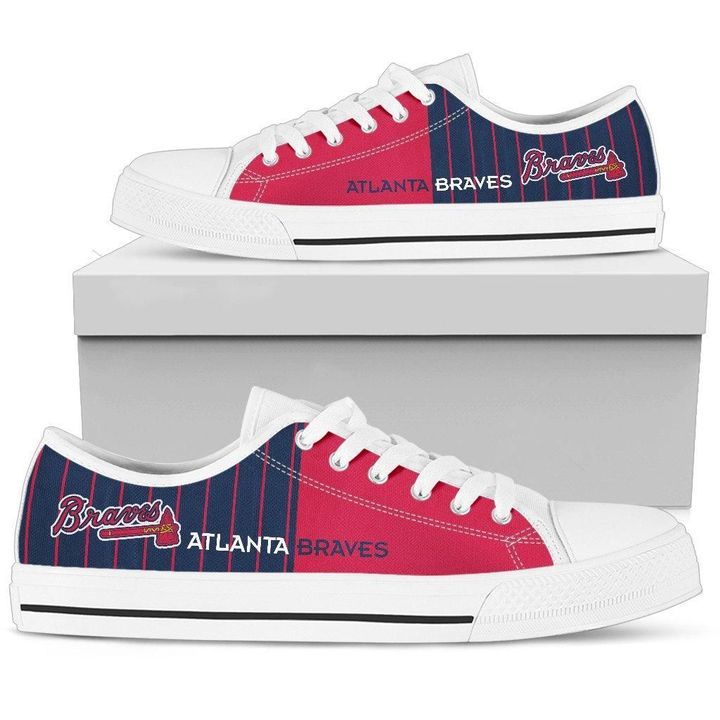 White Low Top Canvas Custom Shoes Gift For Men Cool Simple Design Vertical Stripes Atlanta Braves