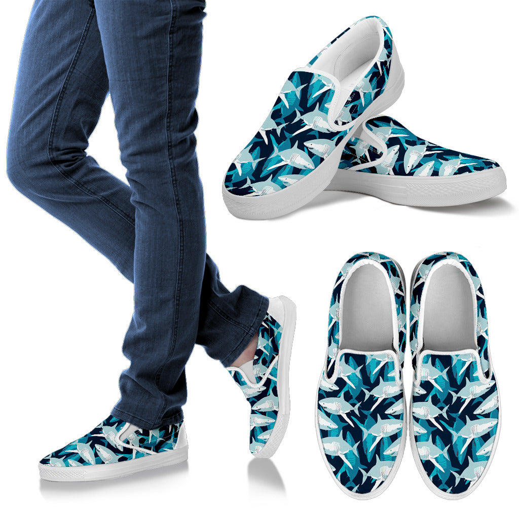 Shark Design Print Men Slip Ons Shoes